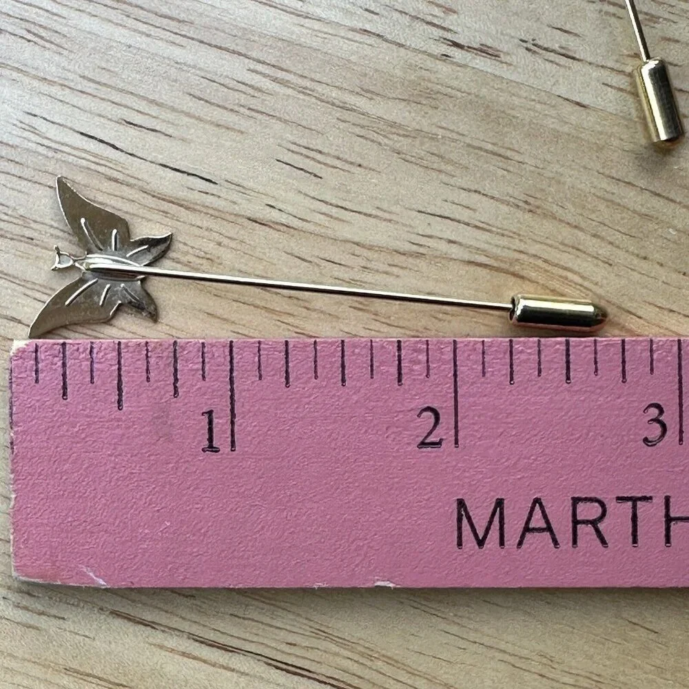 Vintage Stick Pin 2-3‎ Inch Butterfly Flower Shaped Hat Lapel Gold Tone Set Of 3